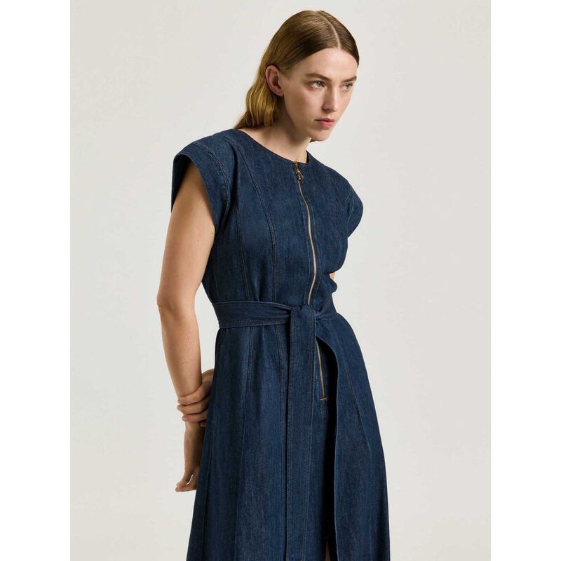 Veronika Maine Cotton Tencel Denim Panelled Midi Dress image number 3